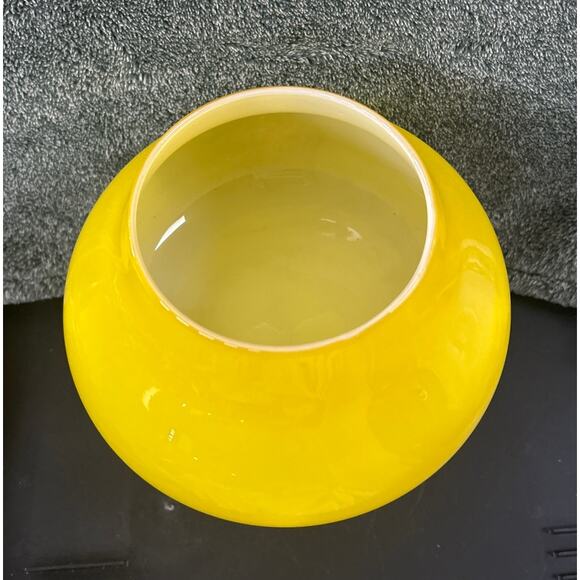 Mid Century Yellow Empoli Glows Orange Cased Glass With Green Pedestal - Picture 5 of 11